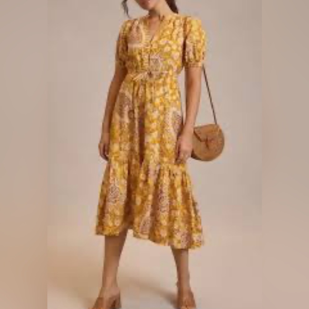 By Anthropologie Puff Sleeve Printed Dress M